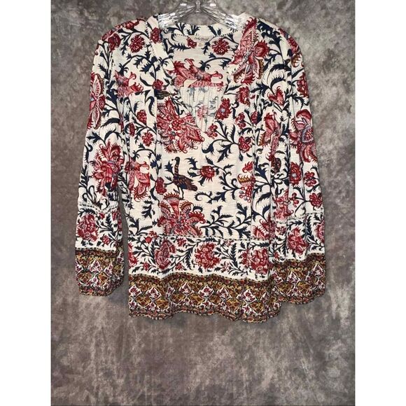 Lucky brand women’s XL boho v-neck long sleeve floral blouse hippie going out to - Picture 1 of 5